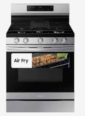 Samsung  30-in 5 Burners 6-cu ft Self-cleaning Air Fry Convection Oven Freestanding Gas Range (Fingerprint Resistant Stainless Steel)