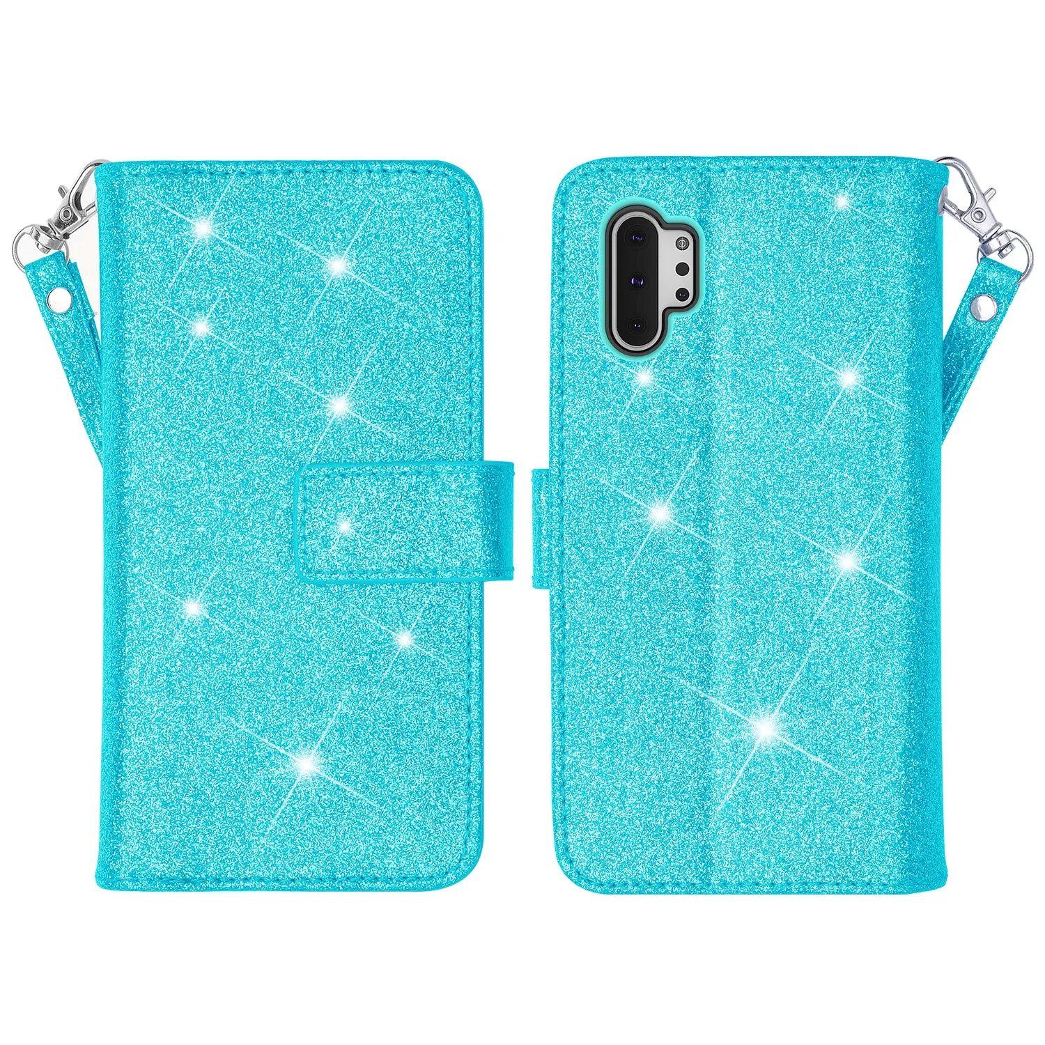 Samsung Galaxy A32 5G Case, Galaxy A32 5G Case, Glitter Faux Leather Flip Credit Card Holder Wrist Strap Shockproof Protective Wallet Case Clutch for Galaxy A32 5G - Teal