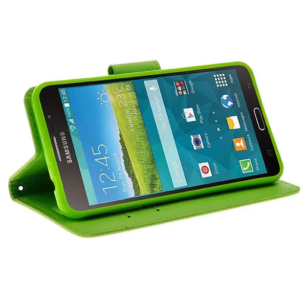 Samsung Galaxy Mega 2 Case, Wrist Strap Magnetic Fold[Kickstand] Pu Leather Wallet Case with ID & Credit Card Slots for Samsung Galaxy Mega2 - Green