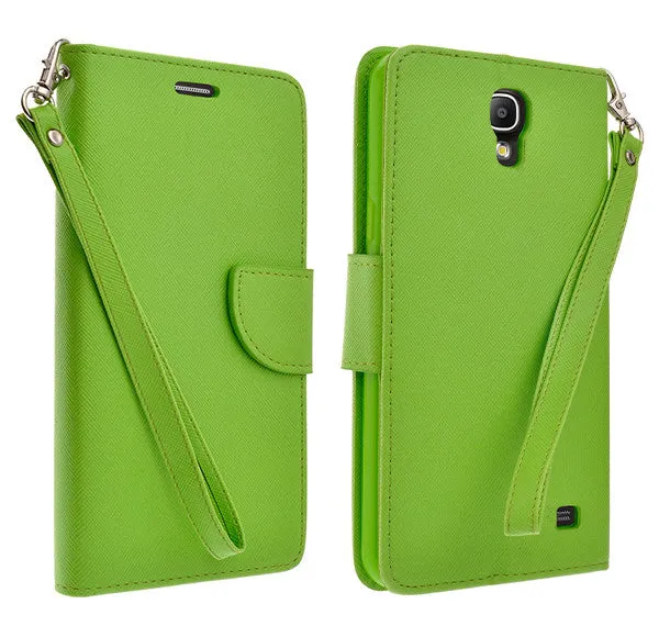 Samsung Galaxy Mega 2 Case, Wrist Strap Magnetic Fold[Kickstand] Pu Leather Wallet Case with ID & Credit Card Slots for Samsung Galaxy Mega2 - Green