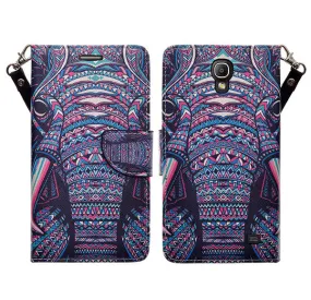 Samsung Galaxy Mega 2 Case, Wrist Strap Magnetic Fold[Kickstand] Pu Leather Wallet Case with ID & Credit Card Slots for Samsung Galaxy Mega2 - Tribal Elephant