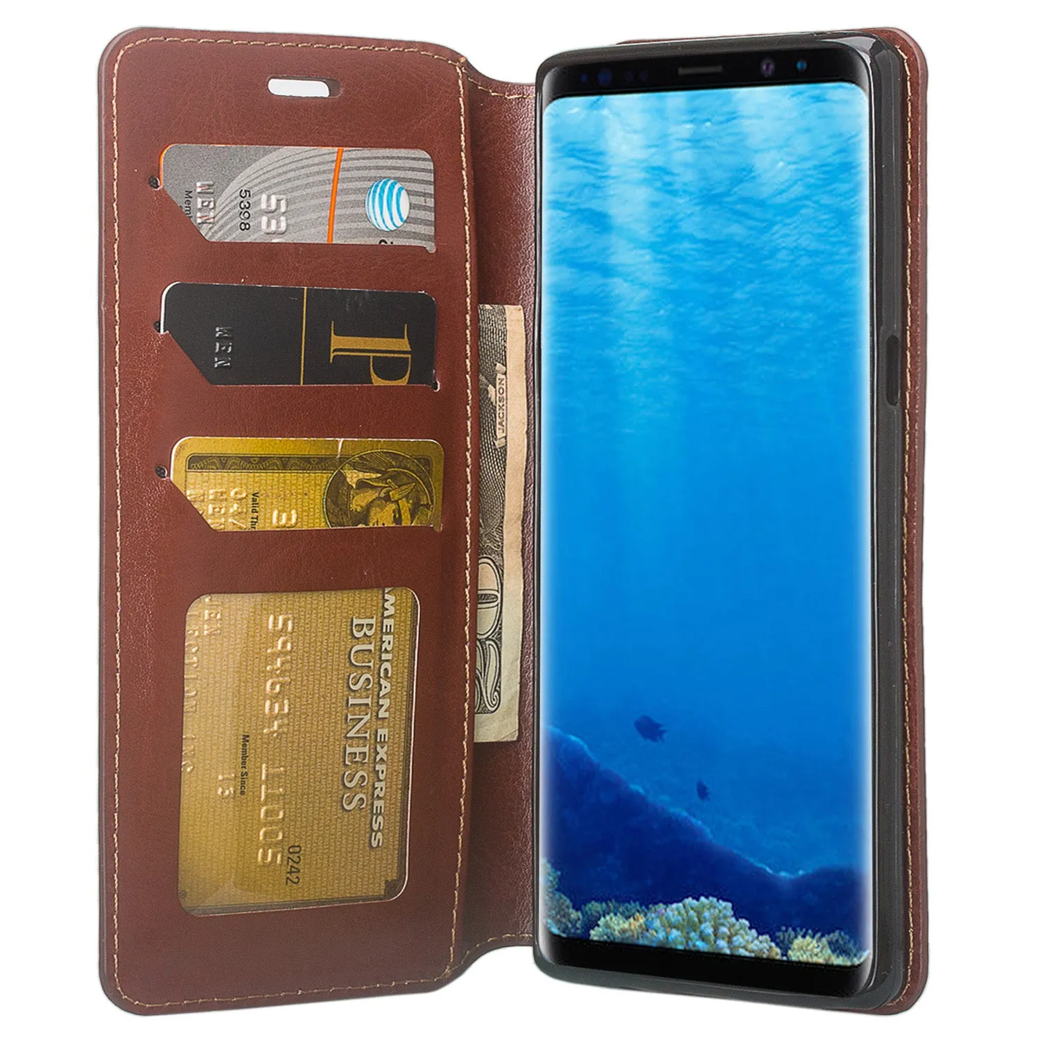 Samsung Galaxy Note 8 Case, Galaxy Note 8 Wallet Case, Slim Flip Folio [Kickstand] Pu Leather Wallet Case with ID & Card Slots & Pocket - Brown