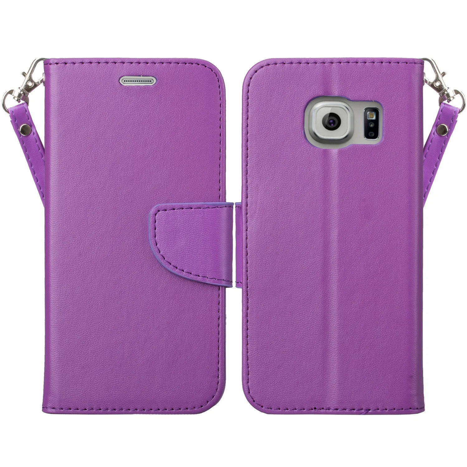 Samsung Galaxy S7 Edge Wallet Case, Wrist Strap Pu Leather Magnetic Flip Fold[Kickstand] with ID & Card Slots for Galaxy S7 Edge - Solid Purple