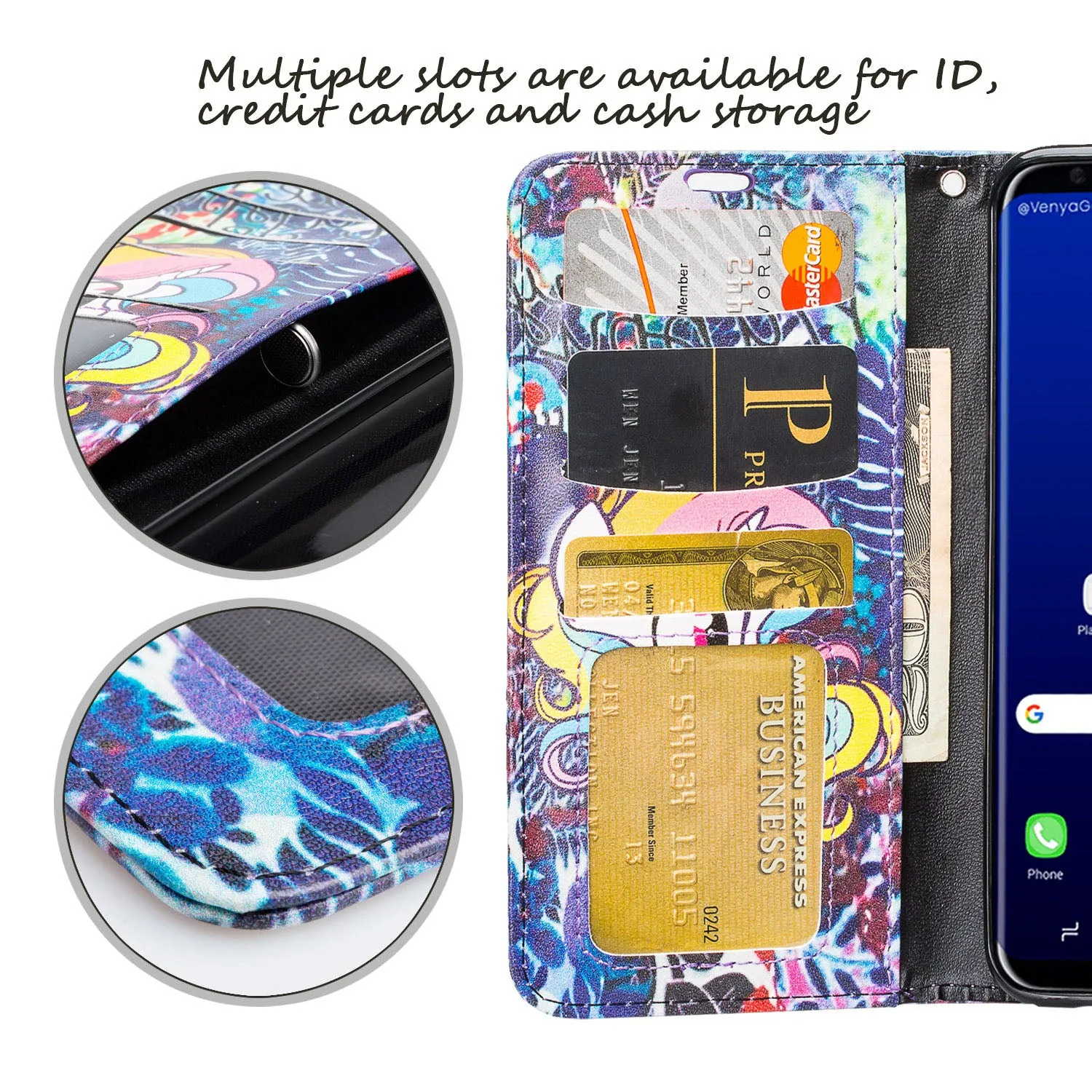 Samsung Galaxy S8 Plus Case, Wrist Strap Pu Leather Magnetic Fold[Kickstand] Wallet Case with ID & Credit Card Slots for Galaxy S8 Plus, SM-G955 - Rainbow Unicorn