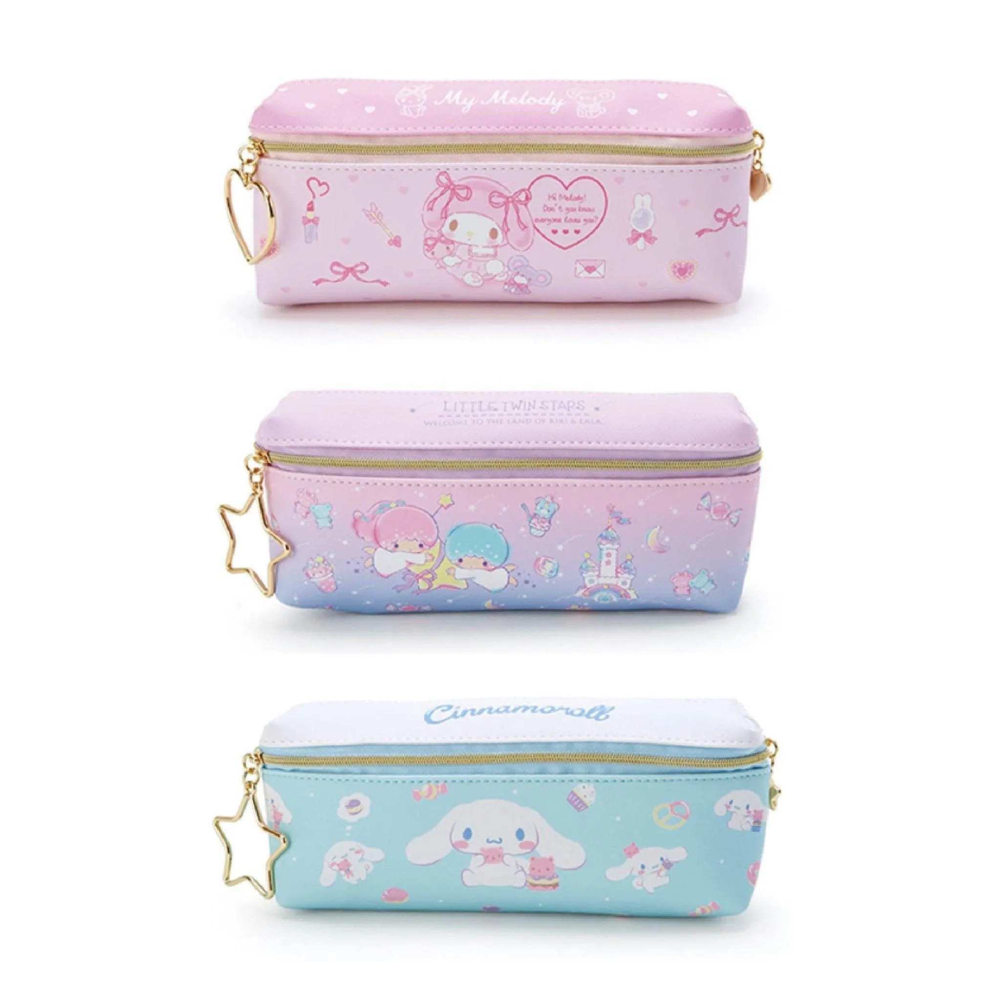 SANRIO Double Leather Pencil Case Melody KIKI & LALA Little twin stars Cinnamoroll Metal Zipper