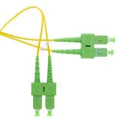 SC/APC Duplex Fiber Optic Patch Cable, OS2 9/125 Singlemode, Yellow Jacket, Green Connector, 10 meter (33 foot)