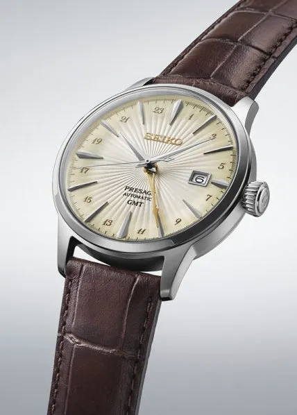 SEIKO PRESAGE COCKTAIL TIME G.M.T CHAMPAGNE DIAL BROWN BAND SSK041J