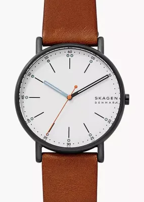 SKAGEN SIGNATUR WHITE DIAL MEDIUM BROWN LEATHER BAND SKW6374