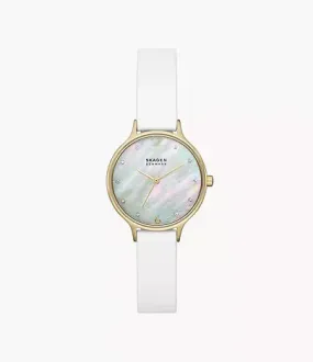 SKW3138 - Skagen Anita Lille Three-Hand White Leather Watch for Ladies