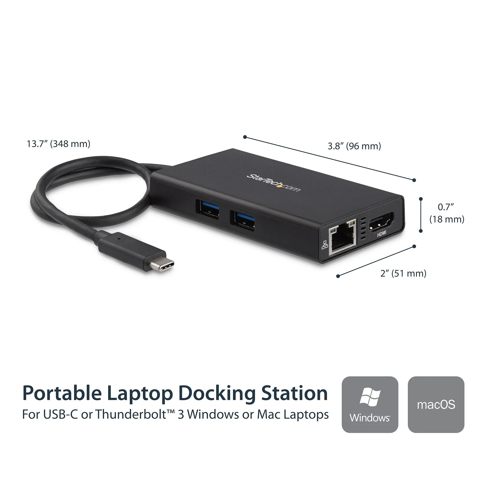 Startech.Com Usb-C Multiport Adapter - Usb-C/Hdmi/Usb 3.0/Rj45 - 9.6 Cm