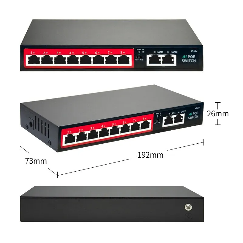 STEAMEMO 48V Active POE Switch 8 Port 52V90W External Power Supply Ethernet Switch Network For IP Camera &amp; Wireless AP