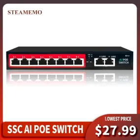 STEAMEMO 48V Active POE Switch 8 Port 52V90W External Power Supply Ethernet Switch Network For IP Camera &amp; Wireless AP