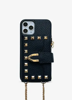 Studded Crossbody Wallet Case in Black