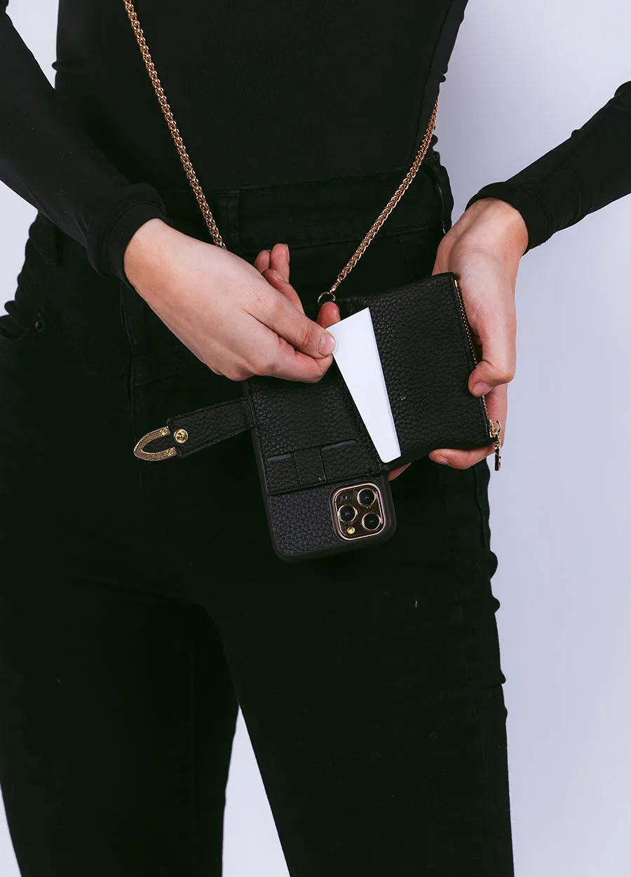 Studded Crossbody Wallet Case in Black