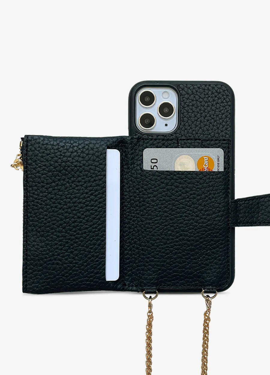 Studded Crossbody Wallet Case in Black