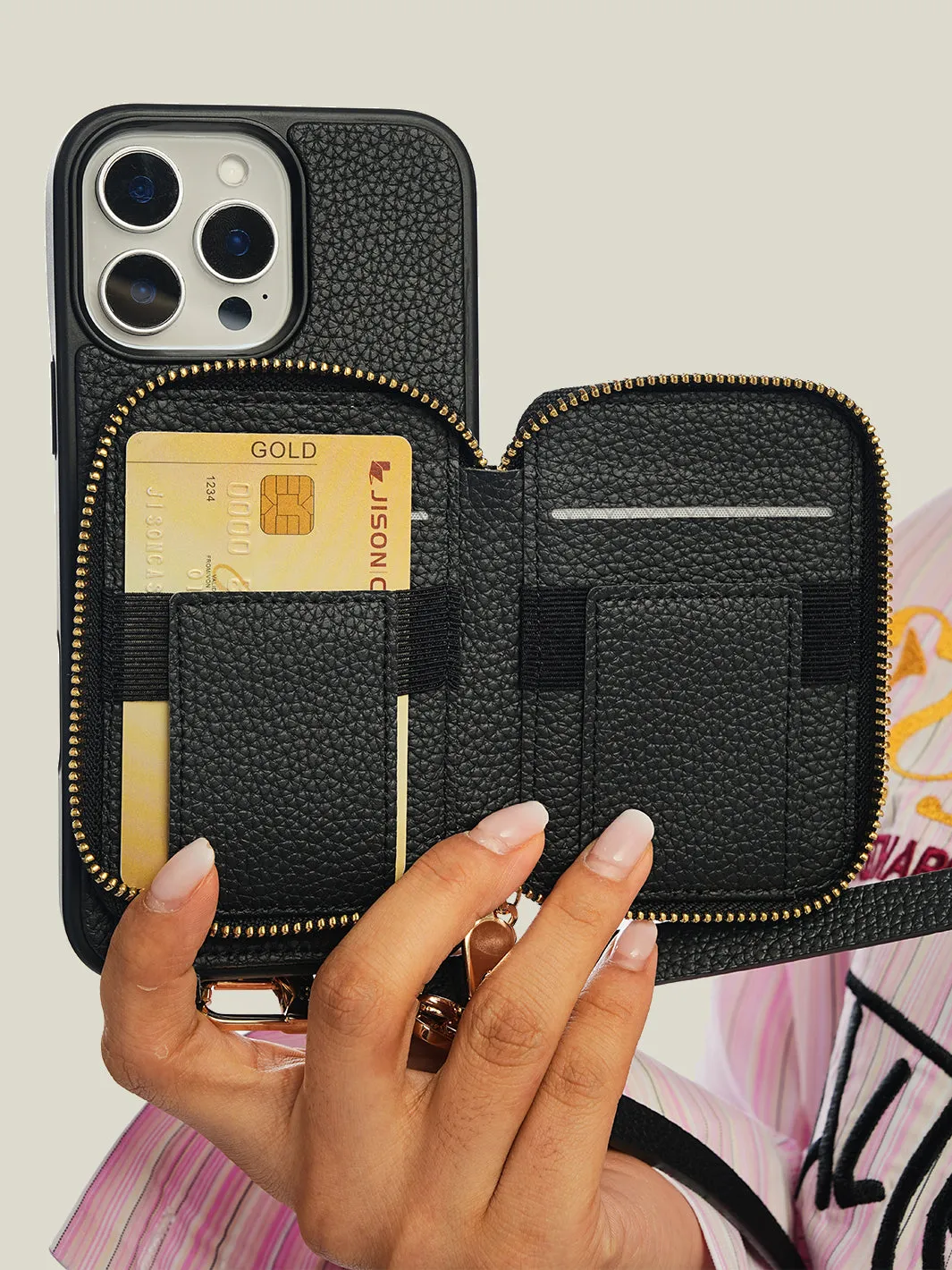 Unique Design Set- Detachable Wireless Charging Crossbody Wallet Phone Case Round Pouch Set