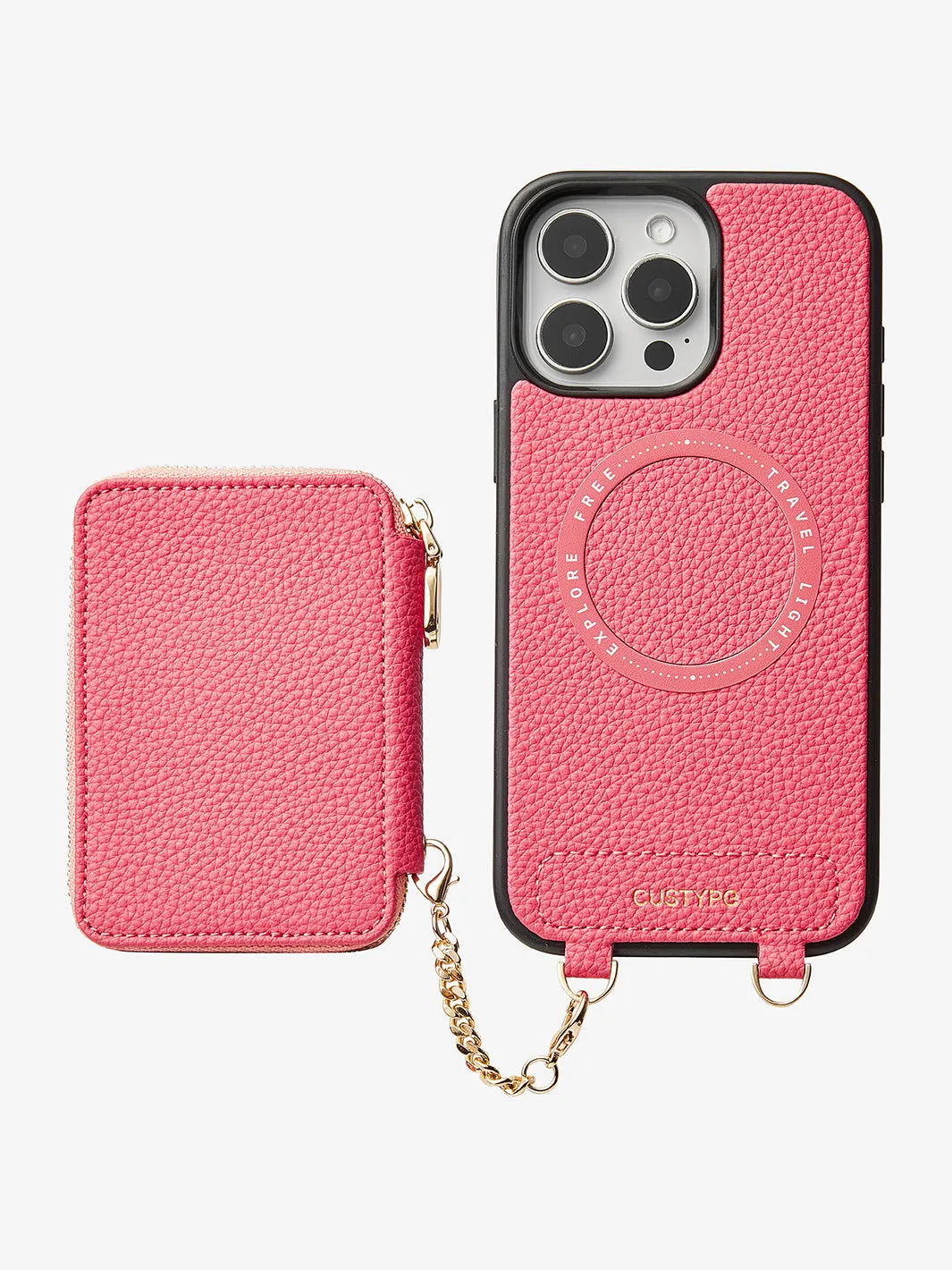 Unique Design Set- Detachable Wireless Charging Crossbody Wallet Phone Case Round Pouch Set