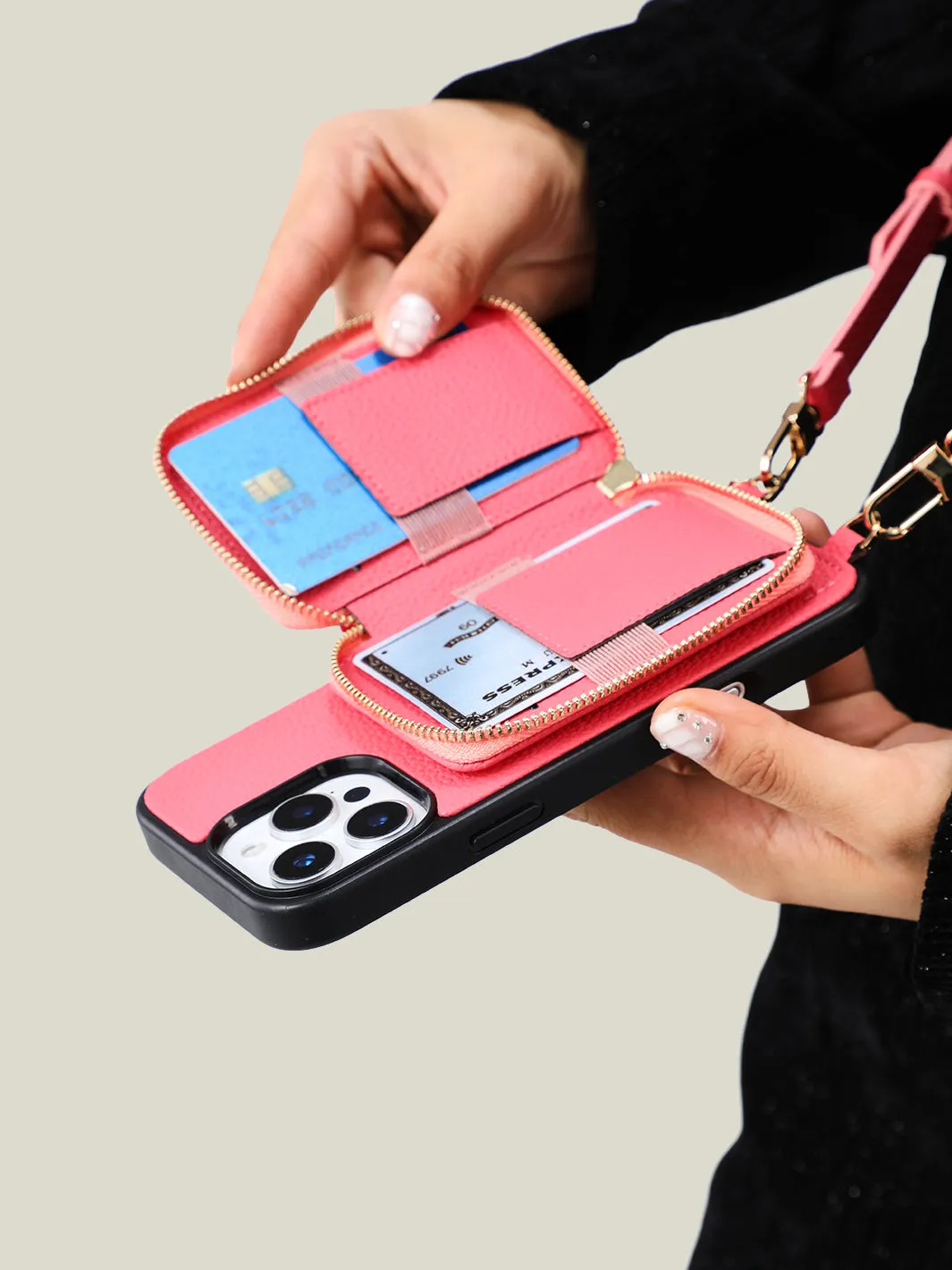 Unique Design Set- Detachable Wireless Charging Crossbody Wallet Phone Case Round Pouch Set