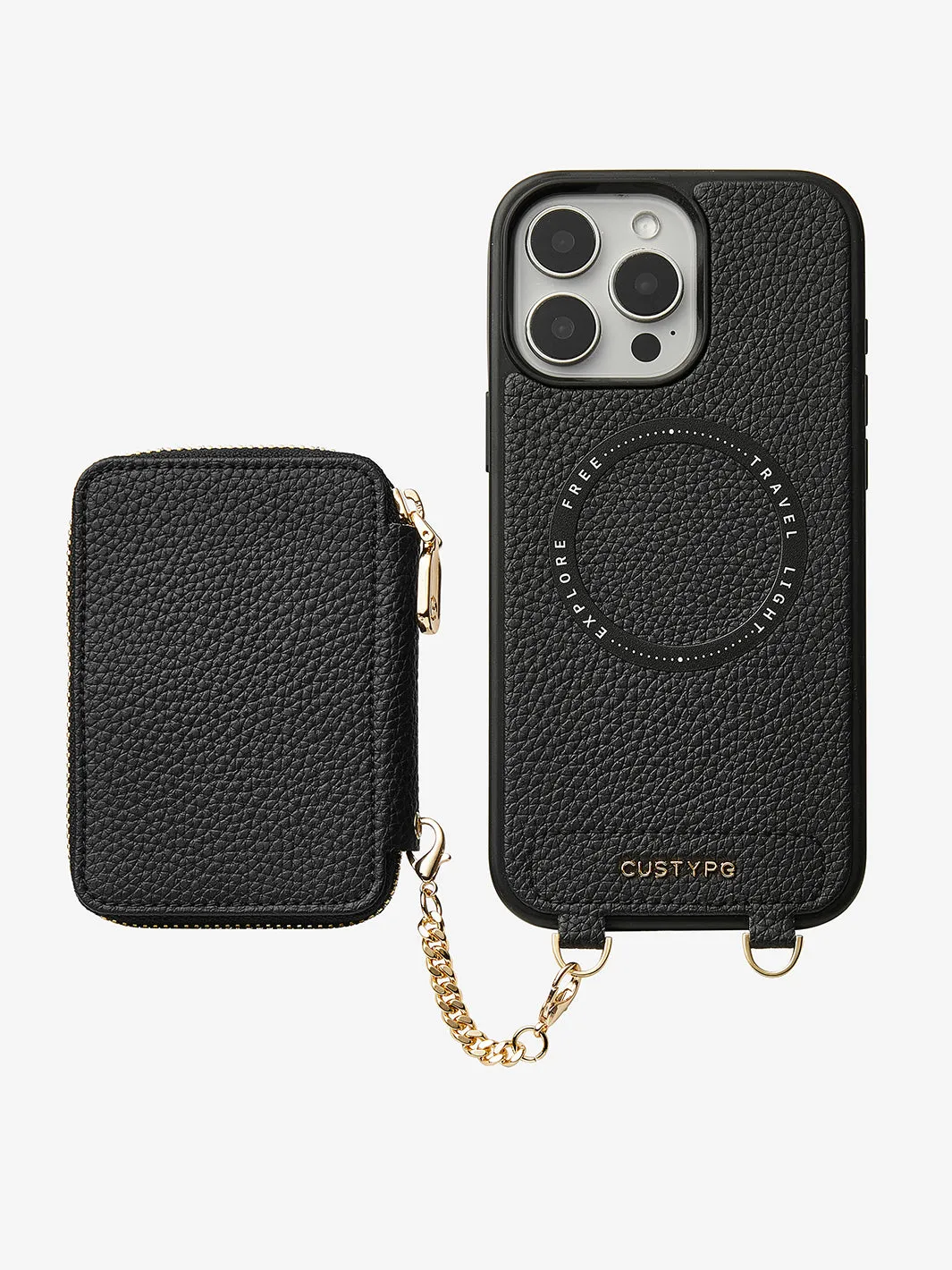 Unique Design Set- Detachable Wireless Charging Crossbody Wallet Phone Case Round Pouch Set