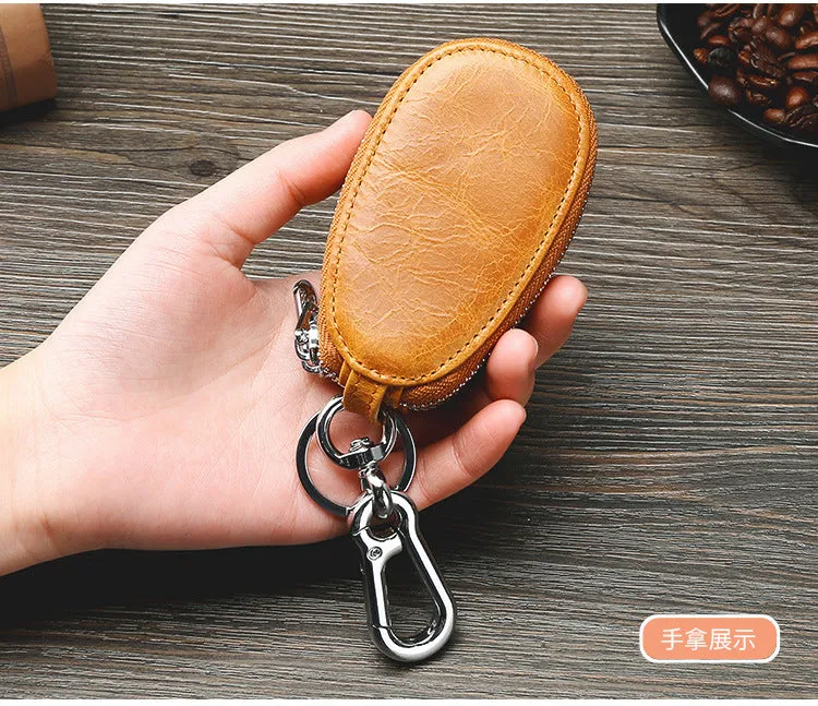 Vintage Leather Double Zipper Key Case 9006