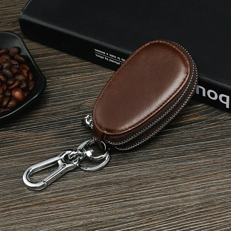 Vintage Leather Double Zipper Key Case 9006