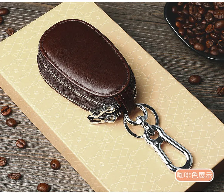 Vintage Leather Double Zipper Key Case 9006