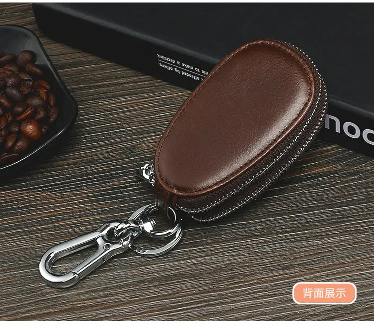 Vintage Leather Double Zipper Key Case 9006