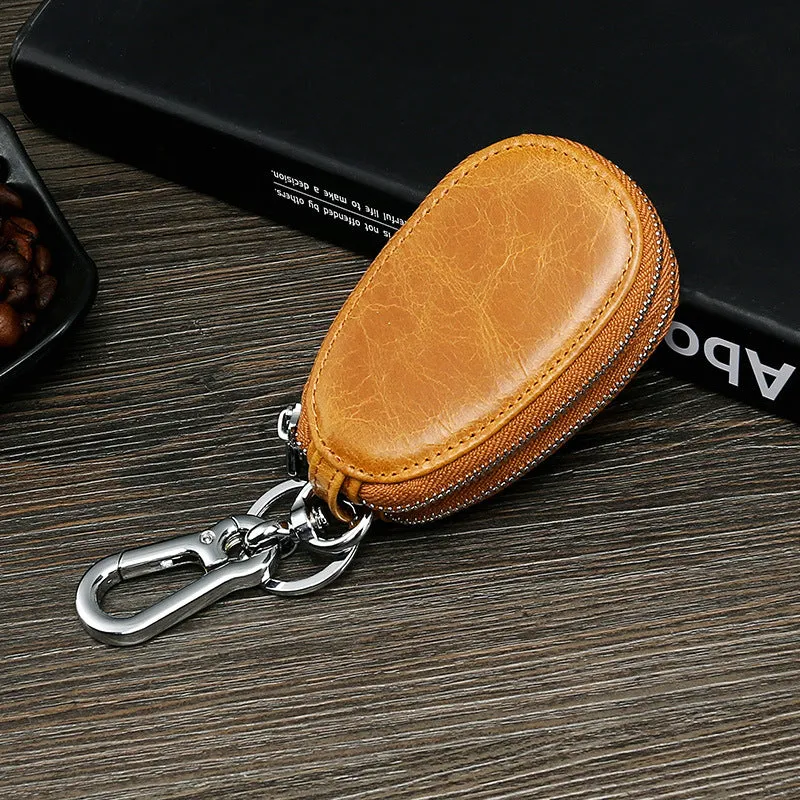 Vintage Leather Double Zipper Key Case 9006