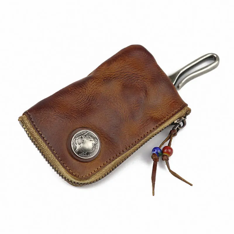 Vintage Medieval Zipper Wallet Leather Key Case