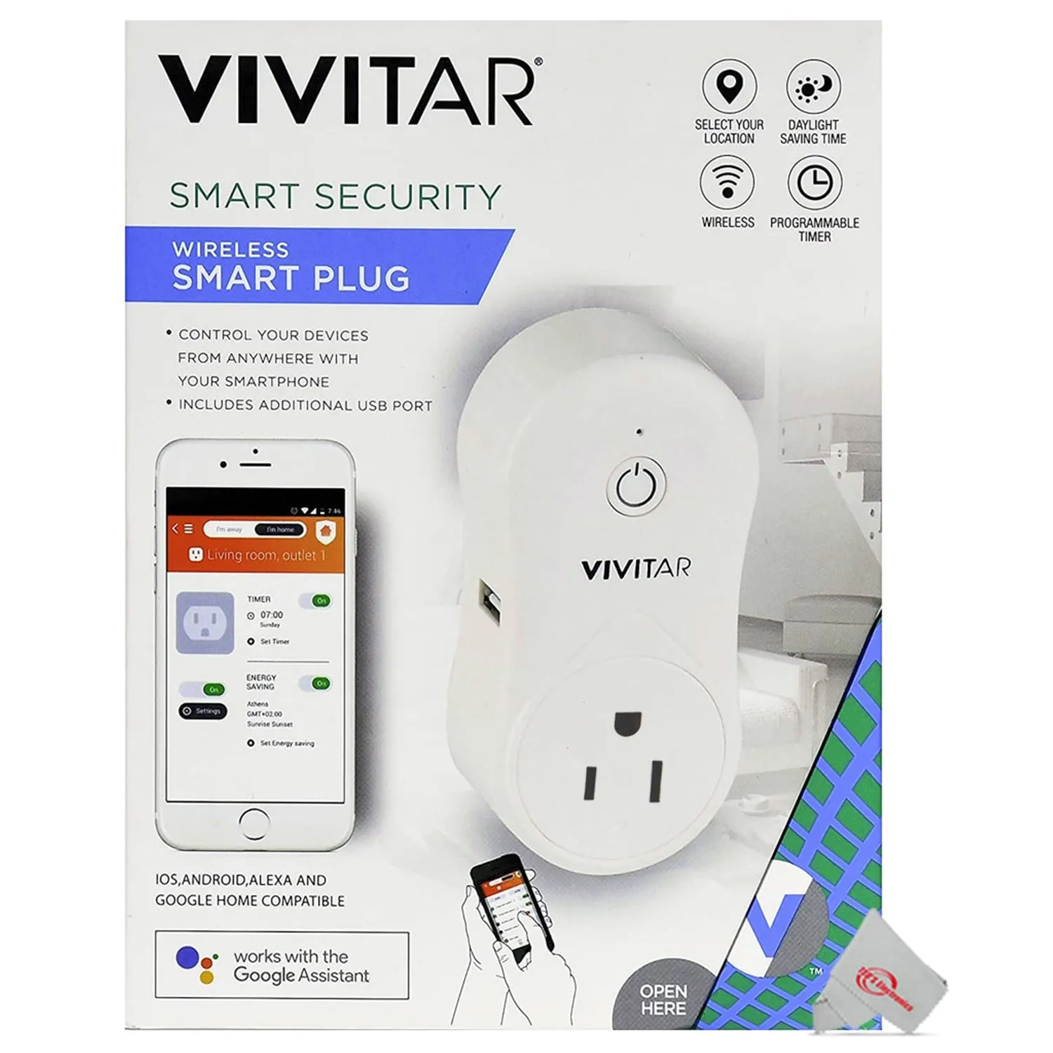 Vivitar Wireless Remote Smart Plug Horizontal 2.1A USB (HA-1006)