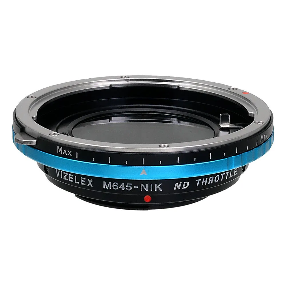 Vizelex ND Throttle Lens Mount Adapter - Mamiya 645 (M645) Mount Lenses to Nikon F Mount SLR Camera Body with Built-In Variable ND Filter (2 to 8 Stops)