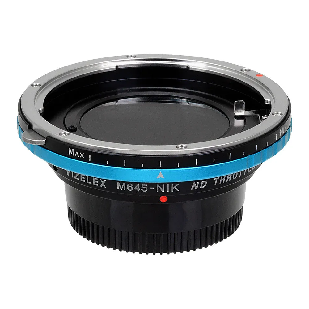 Vizelex ND Throttle Lens Mount Adapter - Mamiya 645 (M645) Mount Lenses to Nikon F Mount SLR Camera Body with Built-In Variable ND Filter (2 to 8 Stops)