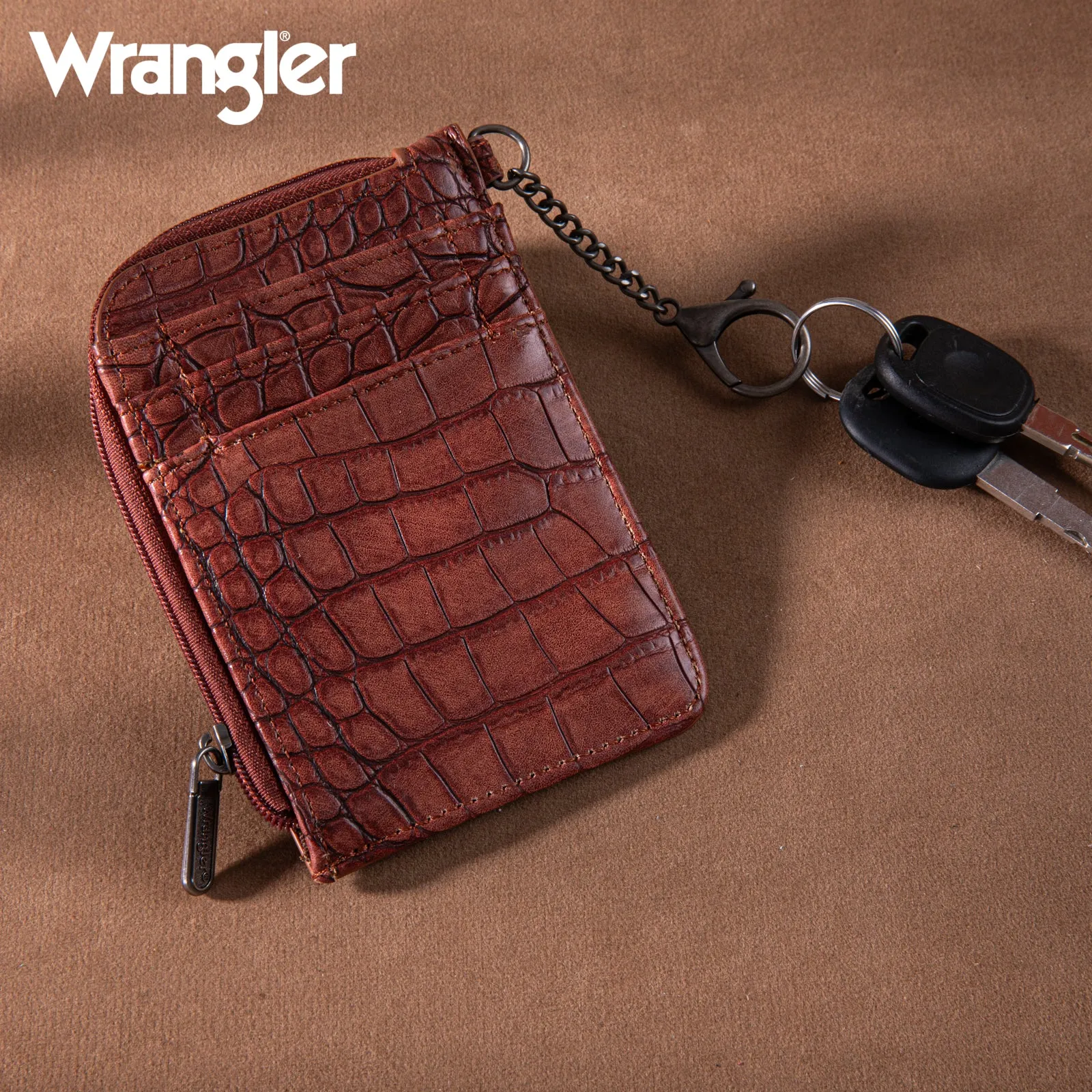 WG102-W005 Wrangler  Wrangler Croc  Print  Mini Zip Card Case - Cognac