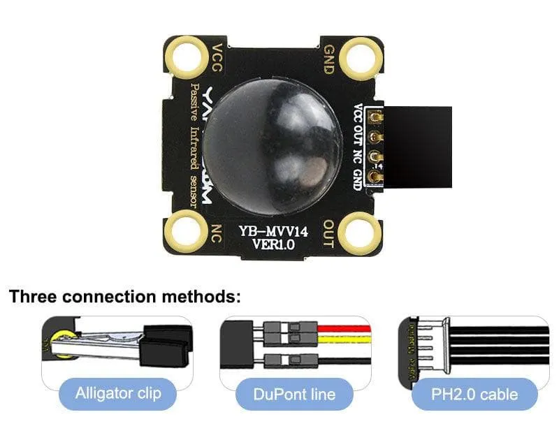 Yahboom Human body infrared sensor module compatible with alligator clip/DuPont line/PH2.0 cable