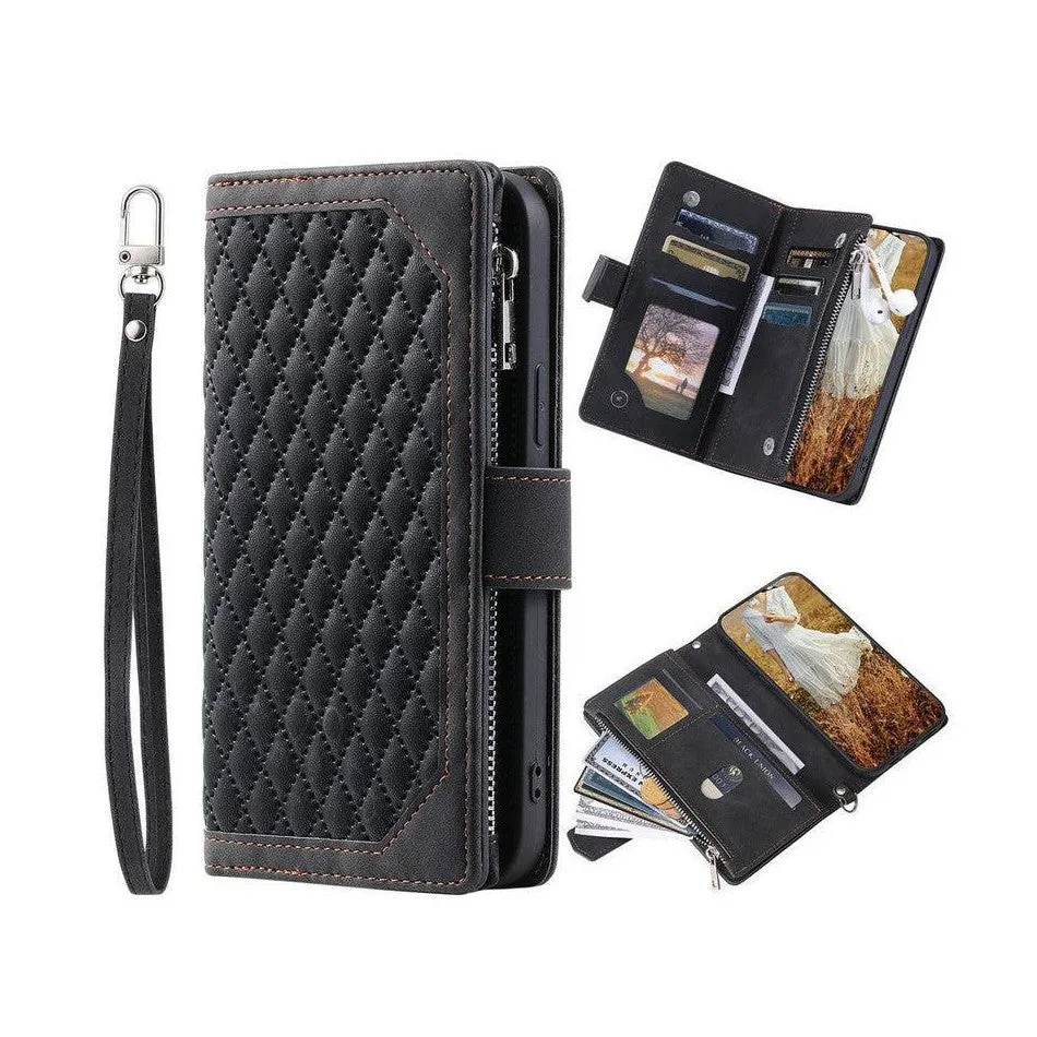 Zipper Wallet Mobile Phone Case for Apple  iPhone XR with Wrist Strap - Black