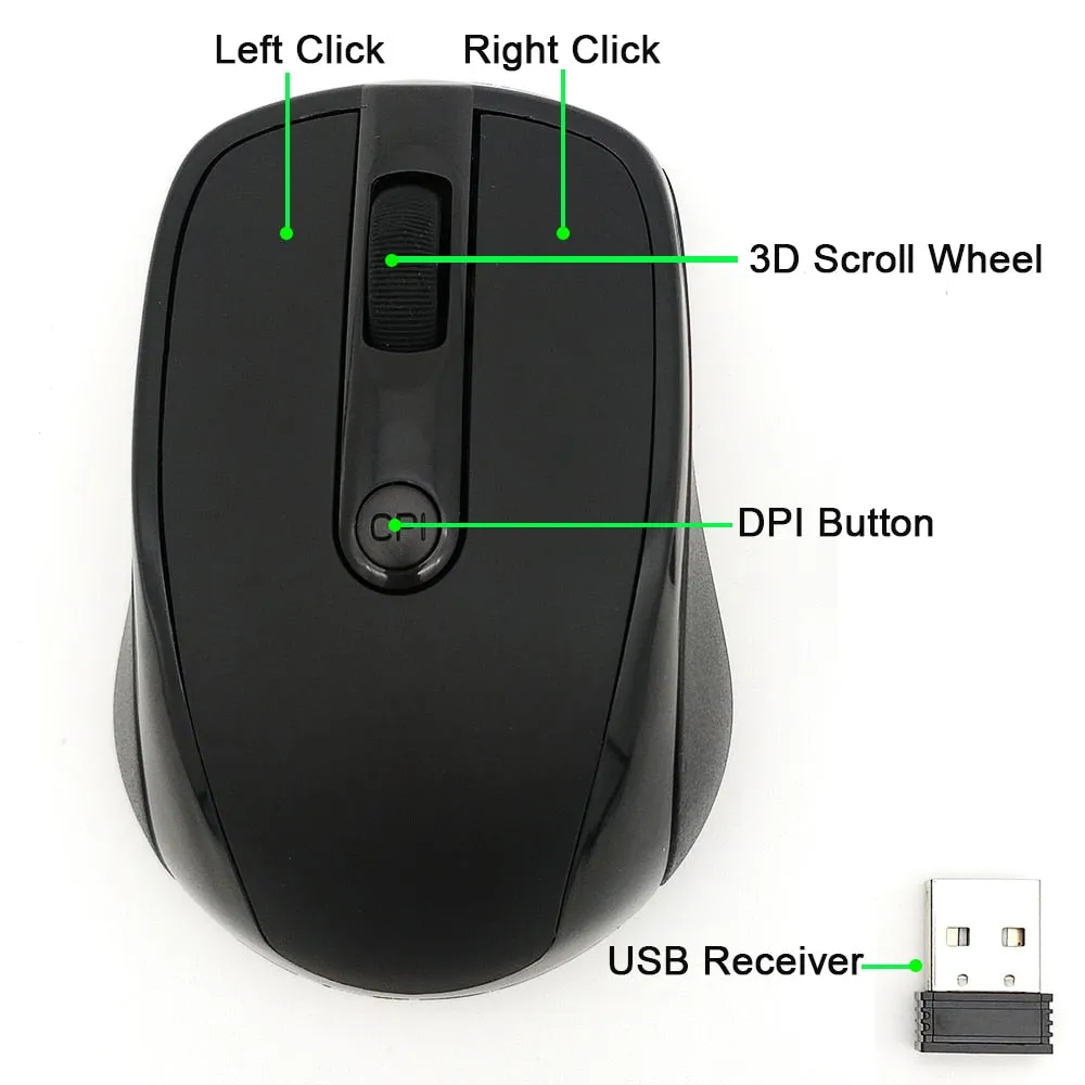 Zougougo USB Wireless Adjustable Optical Office Mouse