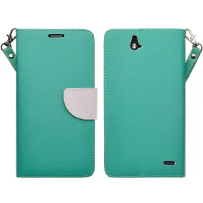 ZTE Grand X Max Case, Wrist Strap Magnetic Flip Fold[Kickstand] Pu Leather Wallet Case with ID & Card Slots - Teal