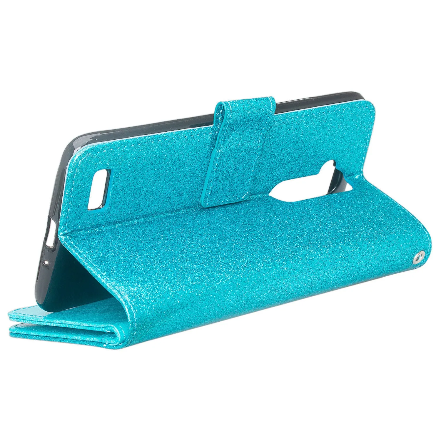 ZTE Max XL Case, ZTE Blade Max 3, ZTE Max Blue, [Wrist Strap] Glitter Faux Leather Flip [Kickstand] Wallet Cover Wristlet - Teal