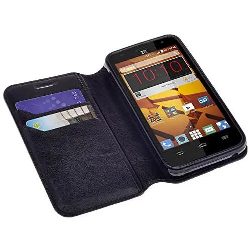 ZTE Speed Case | Maven | Atrium | Scend | Overture 2 | Fanfare Magnetic Fold[Kickstand] Pu Leather Wallet Case with ID & Credit Card Slots for ZTE Speed - Black