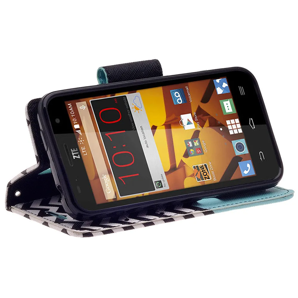 ZTE Speed Case | Maven | Atrium | Scend | Overture 2 | Fanfare Wrist Strap Magnetic Fold[Kickstand] Pu Leather Wallet Case with ID & Credit Card Slots for ZTE Speed - Teal Anchor